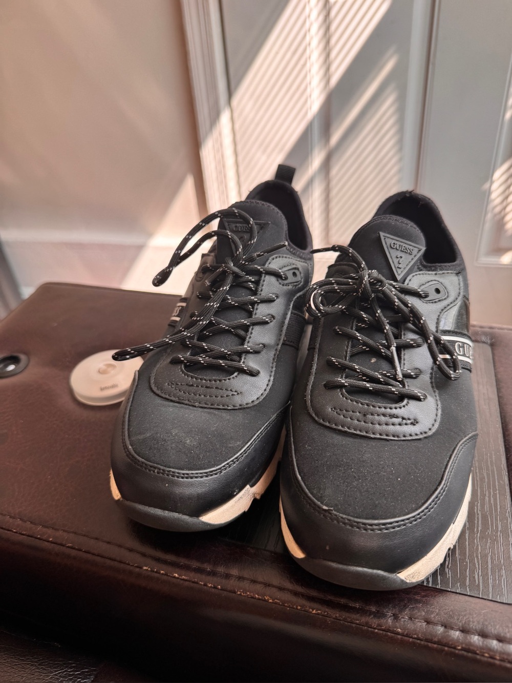 Guess Men's Black Lace-Up Chunky Sneakers with White Accent